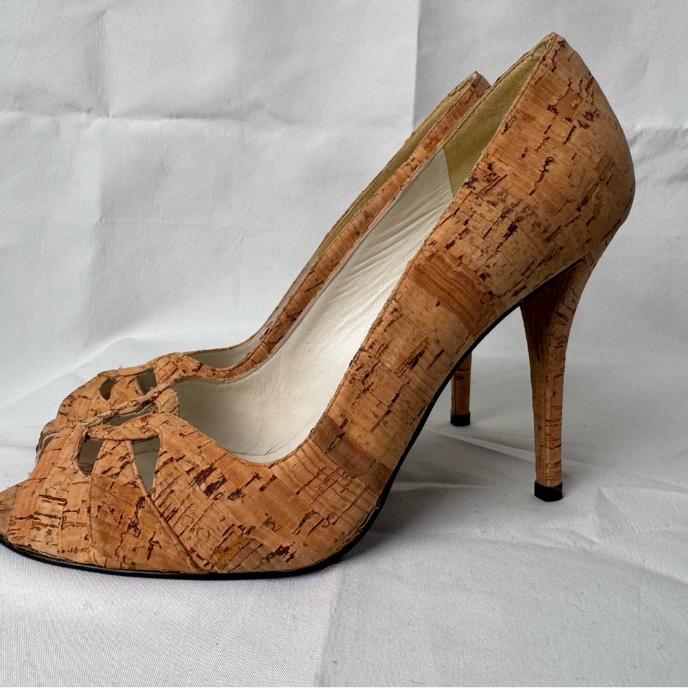Stuart Weitzman Cork Peep-Toe Heels